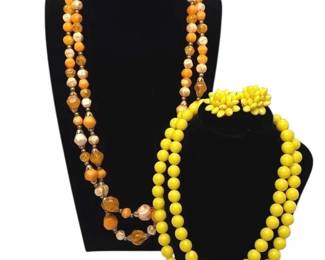 Orange and Yellow Vintage Costume Jewelry Sets * Necklaces * Clip on Earrings
