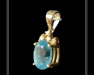 14K Gold Pendant with Gorgeous Large Blue Topaz and 5 small Diamonds
