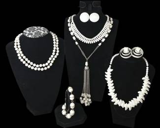 4 Vintage White Necklaces * Bracelet * Napier Shoe Clips *
