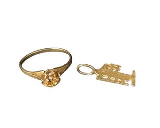 14K Gold Ring & Charm * Weight = 2.26g
