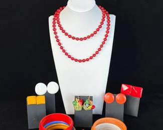 Colorful Vintage Bakelite * Glass * Metal Clip on Earrings * Bangle Bracelets * Necklace
