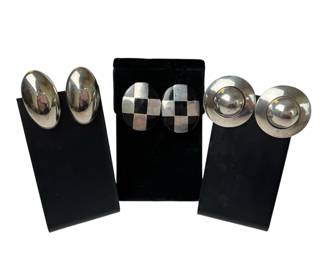 3 Pairs Clip on Earrings * 2 925 Mexico Sterling Silver 40.54g * One Silver tone
