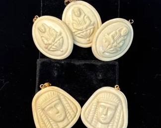 5 Vintage Costume Jewelry Egyptian Style Loose Necklace Pieces
