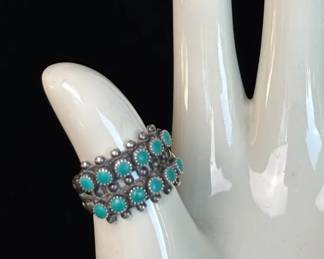Sterling Silver Petit Point Turquoise Ring Size 6.5-6.75
