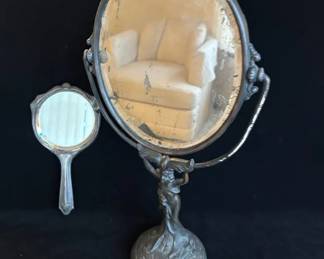 Antique Sterling Silver Hand Mirror * Tall Antique Dresser Mirror
