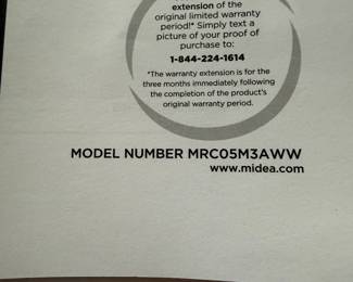 	#59	Midea Chest Freezer #MRCO5M3AWW	 $75.00 				