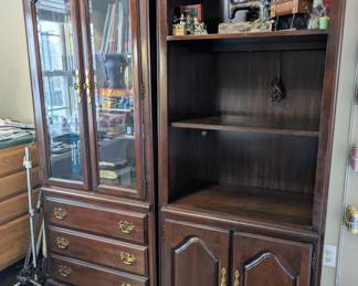 - Wooden display cabinet with drawers & glass doors
- Kincaid solid wood display cabinet