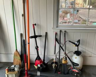 Yard Garden Tool Lot  Trimmers, Sprayer, Hand Tools  LongHandled Tools