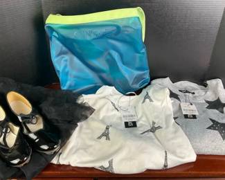 Womens Fashion Lot with Tops, Tap Shoes, and Clinique Cosmetic Bag