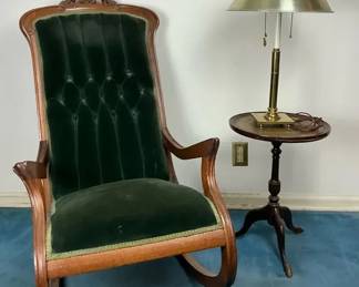 AntiqueStyle Wooden Rocking Chair with Side Table and Lamp