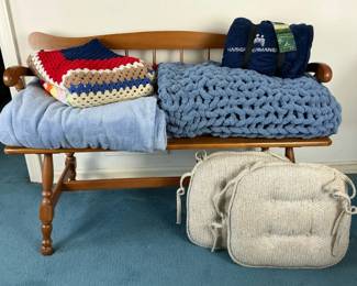 Cozy Blanket Throw Bundle with Bench  Crochet, Plush  Fleece