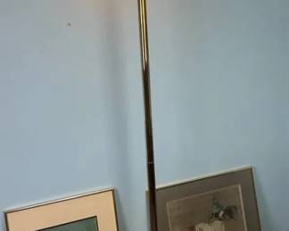 Vintage Brass Torchiere Floor Lamp with Scalloped Glass Shade