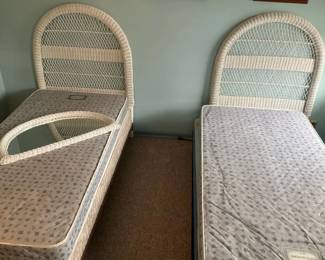 Pair Of Twin Wicker Headboards, Two Mattress Sets And Arched Mirror