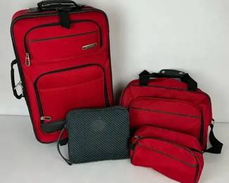 Red Rolling Suitcase Travel Set with CarryOn  Toiletry Bag