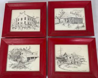 Set of 4 Framed VintageStyle Rural Scene Prints