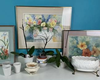 Framed Floral Artwork and Decorative Home Accents Lot