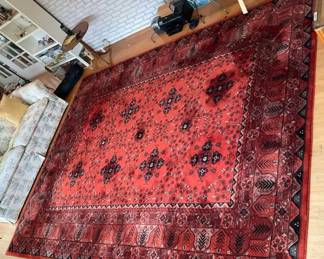 005 Large Monaco Wool Area Rug with Traditional Red Pattern