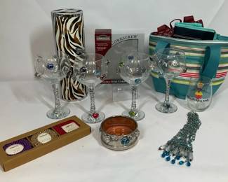 Eclectic Wine Barware Gift Assortment with Glasses, Accessories, and Tote