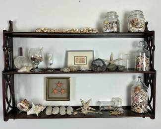 Vintage Wall Display Shelf with Coastal Shell Starfish Collection