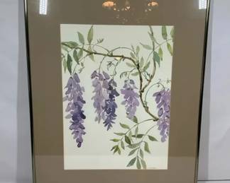 Framed Botanical Watercolor of Purple Wisteria