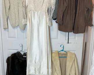 Womens Clothing Lot with Satin Lace Wedding Dress and Assorted Jackets