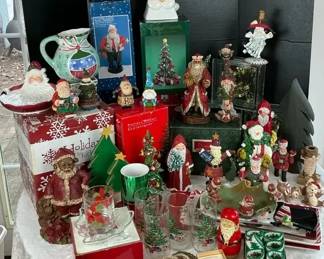 Christmas Collectibles Lot Santa Figurines, Glassware  Dcor