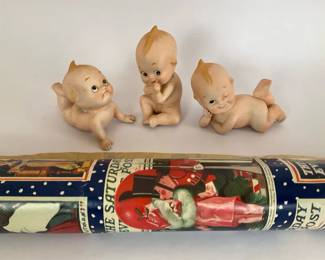 Kewpie Looking Dolls Figures Wrapping Paper Lot