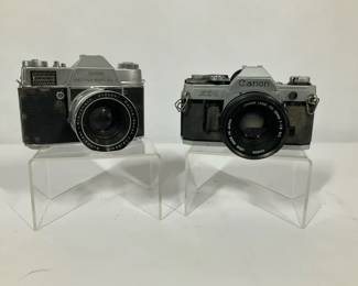 Vintage 35mm Film Camera Pair Canon AE1  Kodak Retina Reflex S with Lenses
