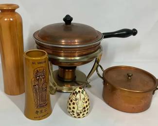 Mixed Vintage Copper, Wood Ceramic Dcor Collection