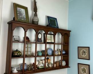Vintage Wooden Wall Curio Shelf with Arched Cubby Display