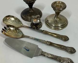 Sterling Silver Candlesticks, Serving Pieces And Lighter 