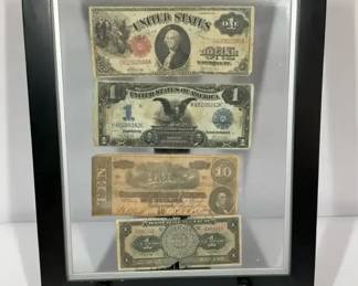 Framed Display of Antique U.S. And Mexico Currency Notes and Certificates A