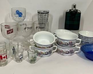 Assorted Vintage Glassware, Serving Bowls Barware Lot