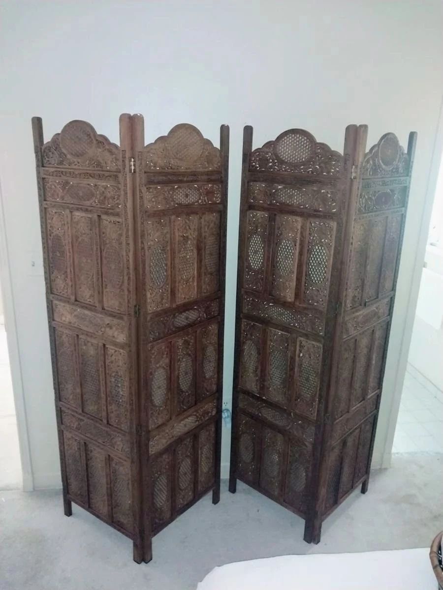 Carved wood divider screen