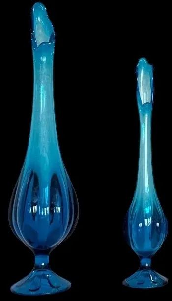 Pair Of Mid Century Viking Vases * 15" Blue * 12" Matching Blue *
