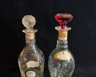 2 Clear Liquor Bottles * Old Forester Whisky * Walkers Bourbon
