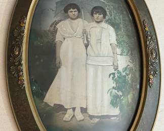 Stunning Framed Photo Taken 1913 * Large * Oval Concave Glass & Intricate Floral Detail on Frame
