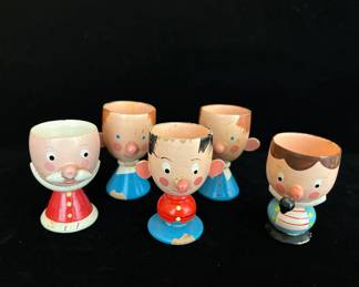 5 Hand Painted Character Wooden Egg Cups
