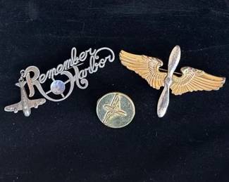 3 WWII Era Flying Pins * Pearl Harbor Remembrance * Truart Sterling Army Air Corps Pin
