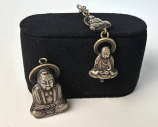 Vintage Japan Made Buddha Pendant * Key Fob with Tiny Compass
