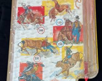 Vintage Wolverine Brand Action Marble Game Pinball * Rodeo Theme * Metal Backing *
