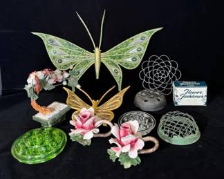 Vintage Capodimonte Porcelain Rose Candle Holders * Butterfly Decor * Floral Arrangement Holders *
