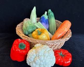 Basket of Ceramic Vegetables
