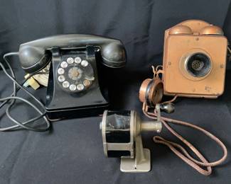 Two Vintage Telephones * One Vintage Pencil Sharpener with dent
