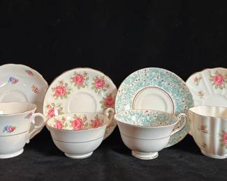 4 English Teacups/Saucers * Rosina * Victoria * Colclough
