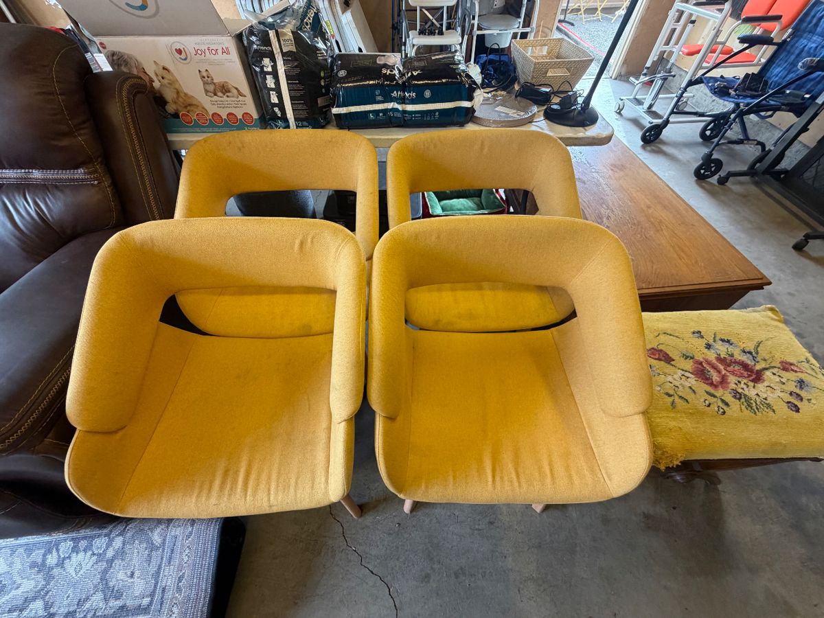 Mid-century modern yellow fabric Ivinta dining chairs