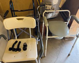 Walkers. 
Portable toilet. 
Shower chair. 
