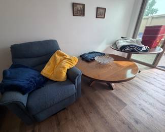 Blue upholstered recliner chair