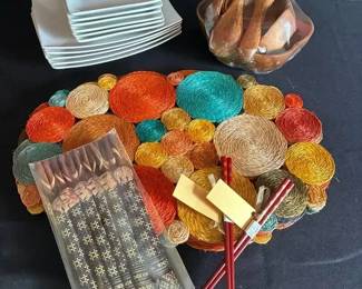 AR145Dishes, Wood Bowls,  Chopsticks