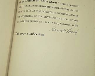 MAIN STREET by SINCLAIR LEWIS AUTOGRAPHED BY GRANT WOOD